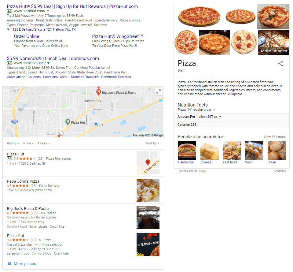 Local Business Listing for Pizza