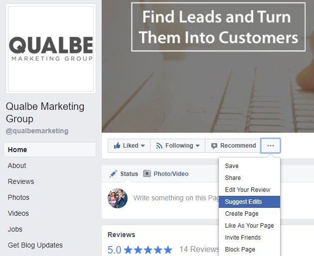 Facebook Business Page Suggest Edits Option