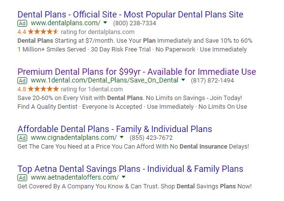 Paid Advertising Example for 1Dental Dental Plans