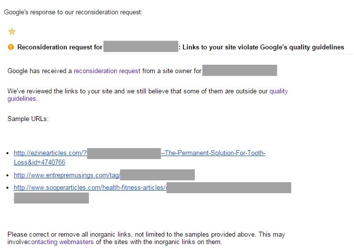 google response to reconsideration request