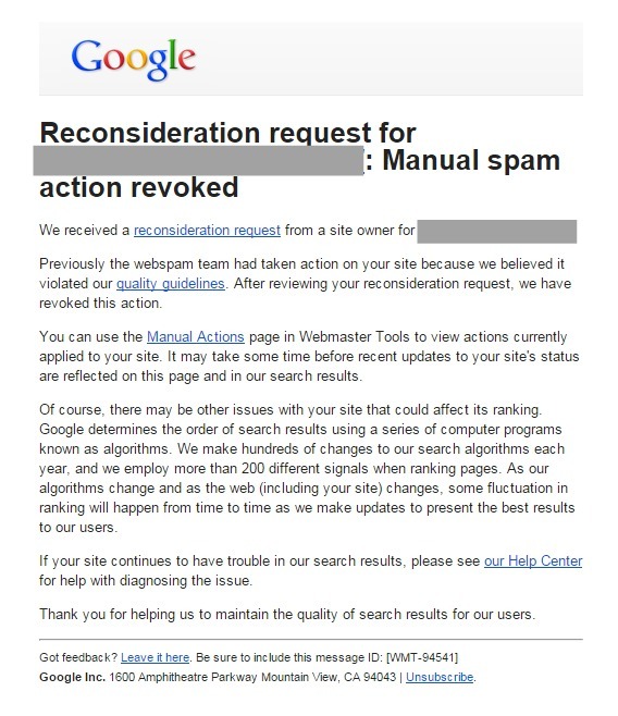 manual spam action revoked